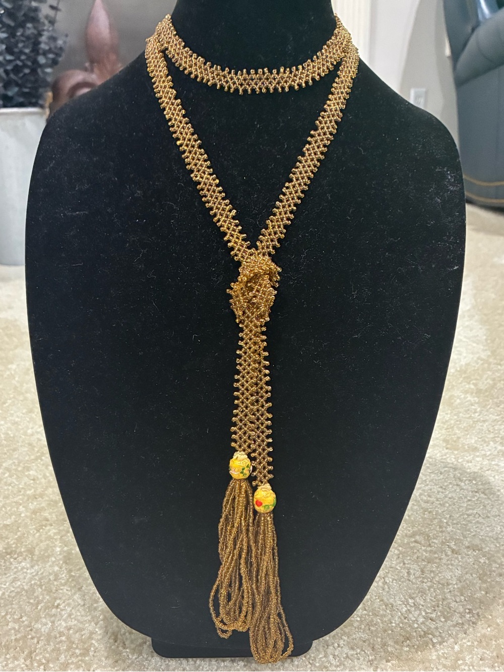 Antique Art Deco Flapper Sautoir Wedding Cake Bead Necklace